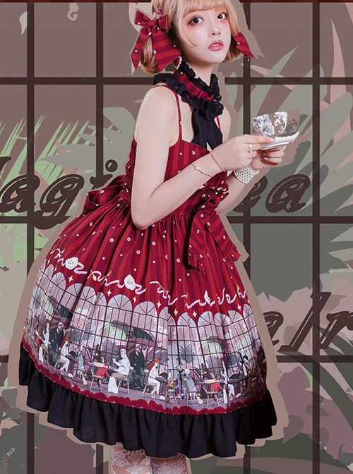 Magic Tea Party- Garden Restaurant Series JSK Bowknot Sweet Lolita Sling Dress