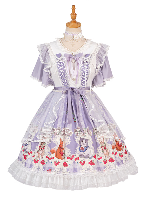 Miss Animal's Flowers Party Series OP Sweet Lolita Short Sleeve Dress