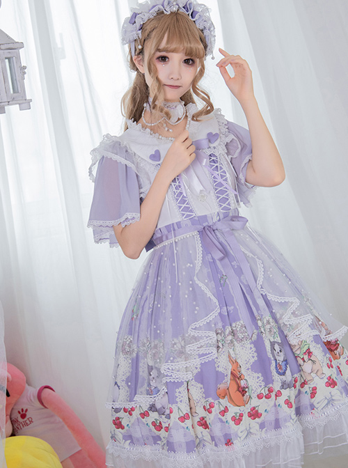 Miss Animal's Flowers Party Series OP Sweet Lolita Short Sleeve Dress