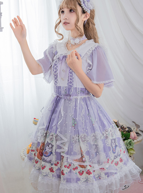 Miss Animal's Flowers Party Series OP Sweet Lolita Short Sleeve Dress