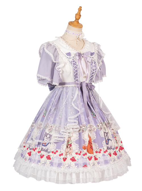 Miss Animal's Flowers Party Series OP Sweet Lolita Short Sleeve Dress