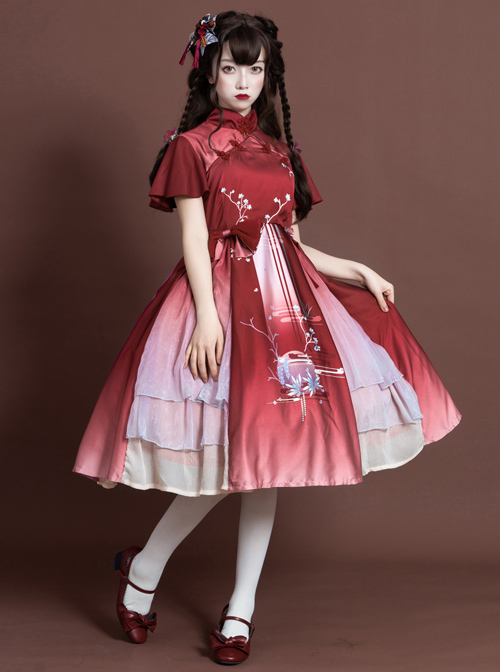 The Moon In The Mirror Series Chinese Style Elegance Classic Lolita Short Sleeve Dress