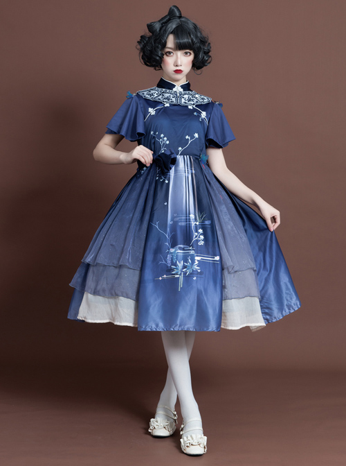 The Moon In The Mirror Series Chinese Style Elegance Classic Lolita Short Sleeve Dress