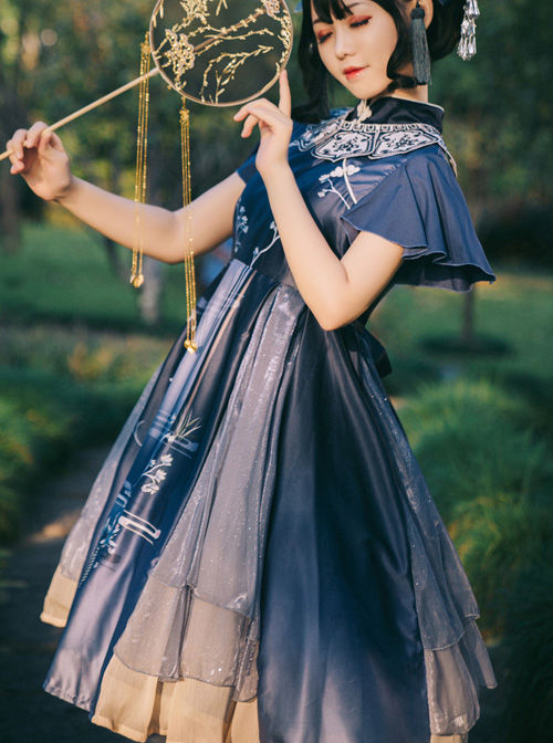 The Moon In The Mirror Series Chinese Style Elegance Classic Lolita Short Sleeve Dress