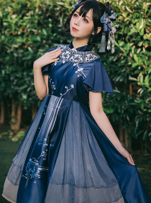 The Moon In The Mirror Series Chinese Style Elegance Classic Lolita Short Sleeve Dress
