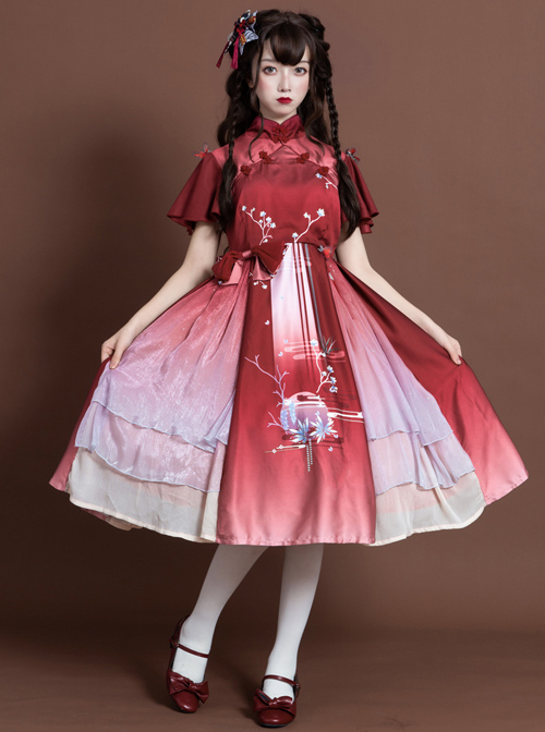 The Moon In The Mirror Series Chinese Style Elegance Classic Lolita Short Sleeve Dress