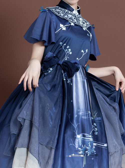 The Moon In The Mirror Series Chinese Style Elegance Classic Lolita Short Sleeve Dress