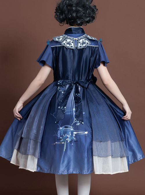 The Moon In The Mirror Series Chinese Style Elegance Classic Lolita Short Sleeve Dress