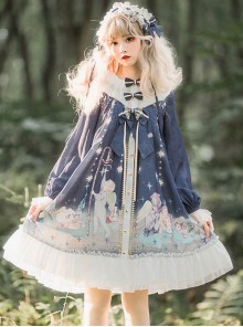 Little Prince Series OP Printing Bowknot High Waist Sweet Lolita Long Sleeve Dress