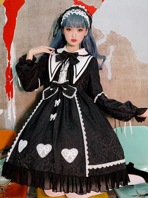 Alice Story Series Bowknot Doll Collar Sweet Lolita Long Sleeve Dress