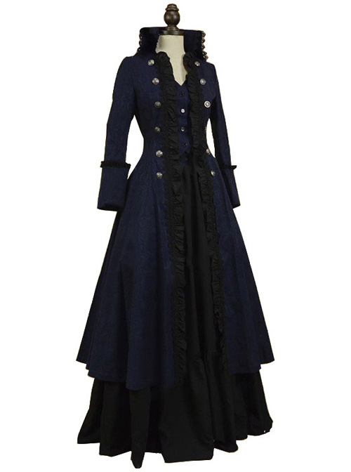 Multicolor Victorian Steampunk Lolita Prom Long Dress And Coat Set