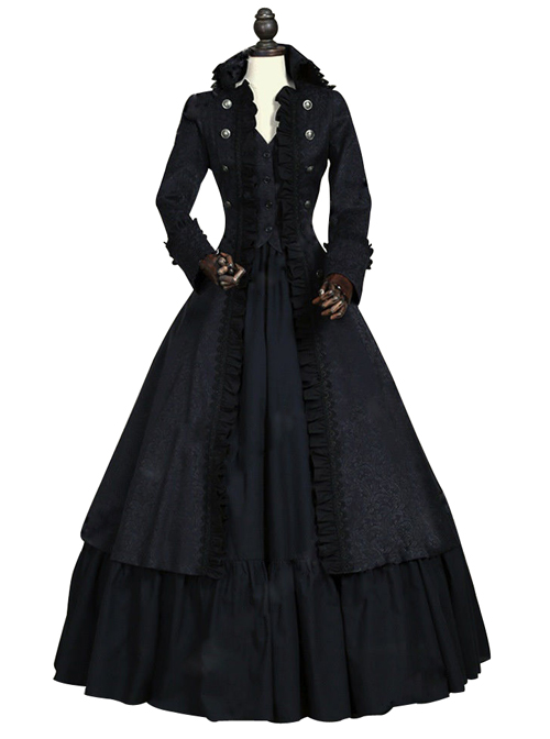 Multicolor Victorian Steampunk Lolita Prom Long Dress And Coat Set