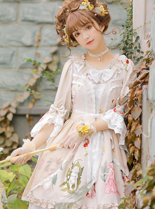 Magic Tea Party *Little Ada's Flowers* Series Retro Sweet Lolita Half Sleeve Dress