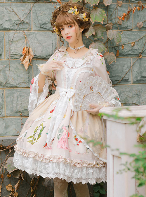 Magic Tea Party *Little Ada's Flowers* Series Retro Sweet Lolita Half Sleeve Dress