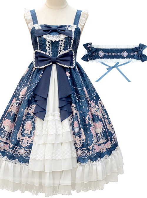 Full-blown Flowers Series Bowknot Chiffon Sweet Lolita Sling Dress