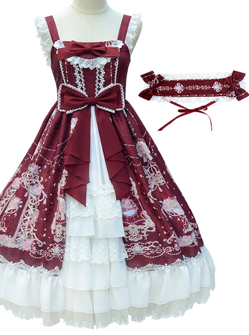 Full-blown Flowers Series Bowknot Chiffon Sweet Lolita Sling Dress