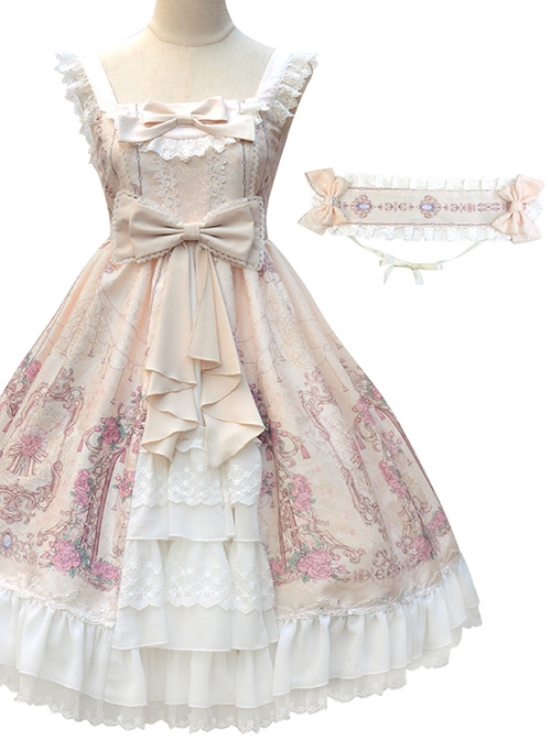 Full-blown Flowers Series Bowknot Chiffon Sweet Lolita Sling Dress