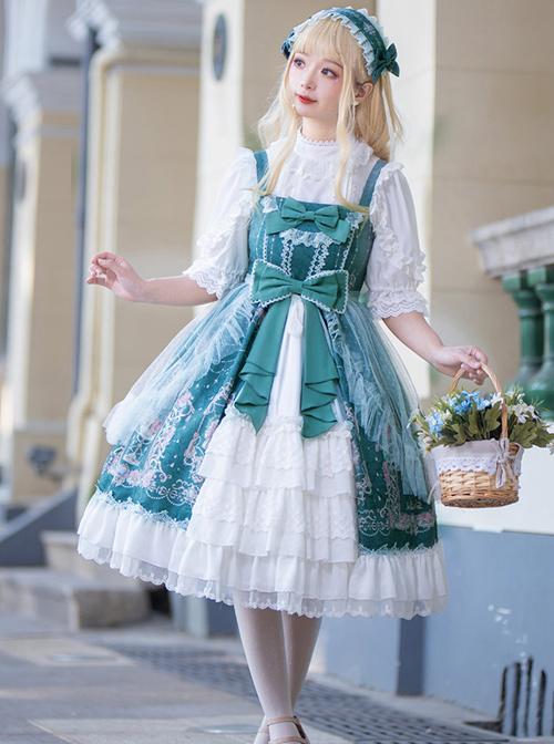 Full-blown Flowers Series Bowknot Chiffon Sweet Lolita Sling Dress