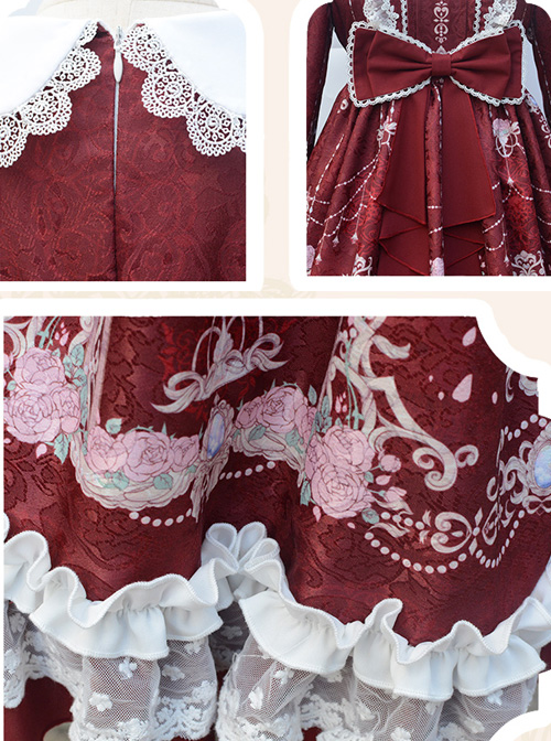 Full-blown Flowers Series Bowknot Ruffle Chiffon Sweet Lolita Long Sleeve Dress