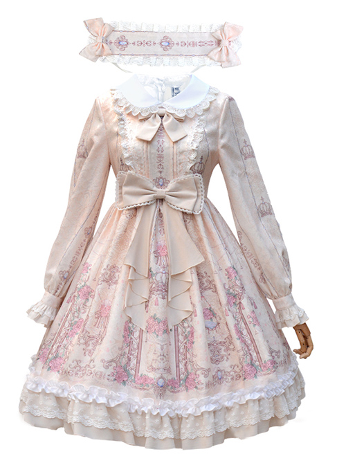 Full-blown Flowers Series Bowknot Ruffle Chiffon Sweet Lolita Long Sleeve Dress