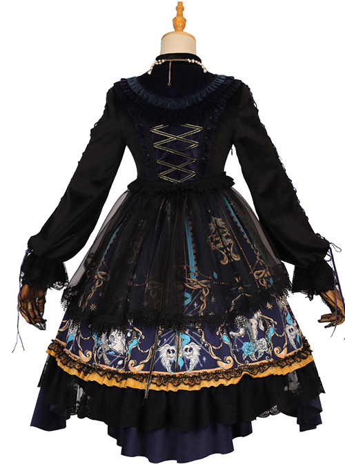 Divine Salvation Series OP Printing Retro Gothic Lolita Long Sleeve Dress Set