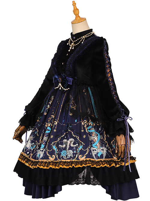 Divine Salvation Series OP Printing Retro Gothic Lolita Long Sleeve Dress Set