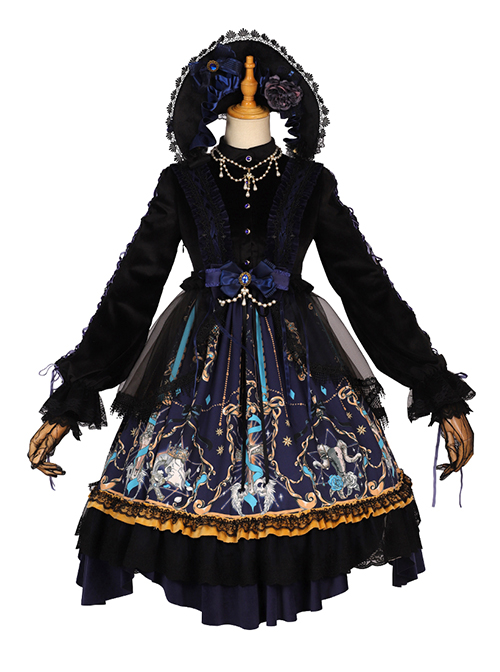 Divine Salvation Series OP Printing Retro Gothic Lolita Long Sleeve Dress Set