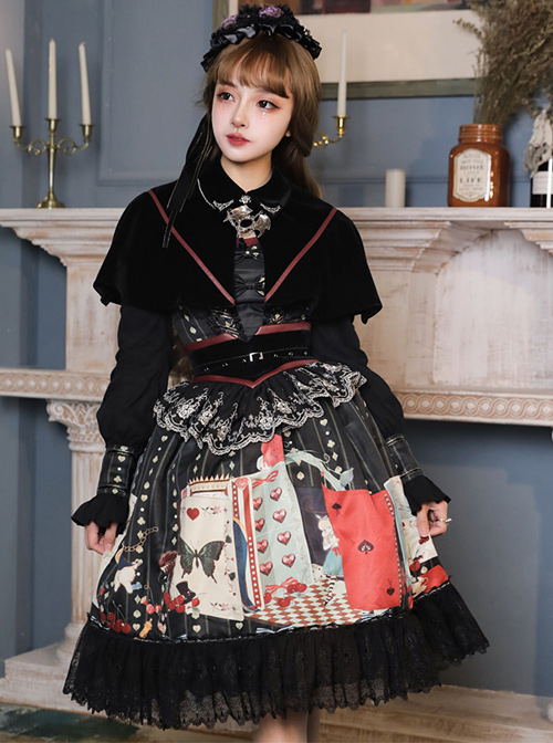 Playing Card Maze Series Retro Punk Lolita Long Sleeve Dress Set