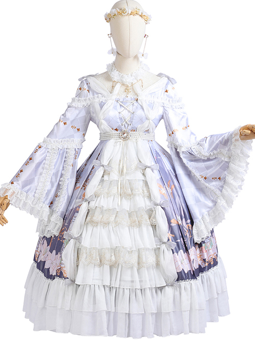 Cross Lily Series Gorgeous Tea Party Style Classic Lolita Long Sleeve Dress Full-set