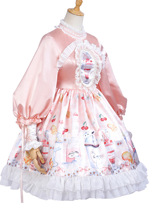 Hamster Cup Series OP Pink Sweet Lolita Long Sleeve Dress And Cloak Set