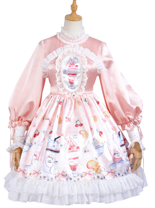 Hamster Cup Series OP Pink Sweet Lolita Long Sleeve Dress And Cloak Set