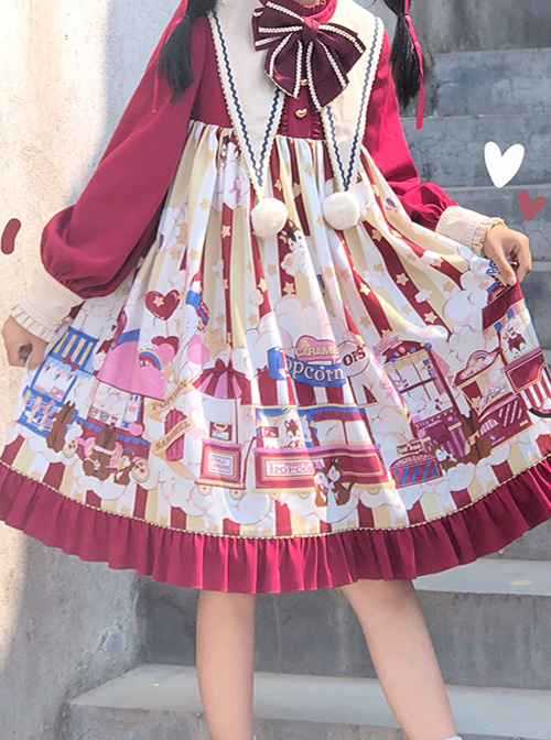 Popcorn Series Christmas Red Sweet Lolita Long Sleeve Dress