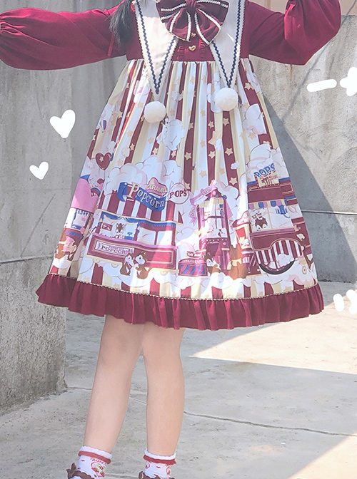 Popcorn Series Christmas Red Sweet Lolita Long Sleeve Dress