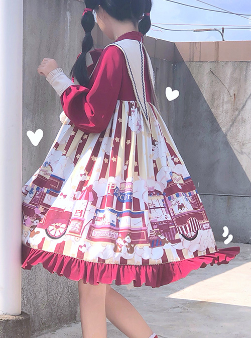 Popcorn Series Christmas Red Sweet Lolita Long Sleeve Dress