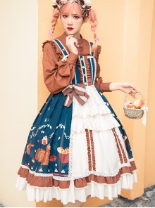 Distance Christmas Series JSK Open Front Cute Printing Retro Pastoral Style Sweet Lolita Sling Dress