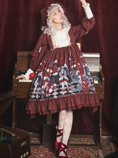 Little Red Riding Hood Theatre Series Printing Sweet Lolita Long Sleeve Dress