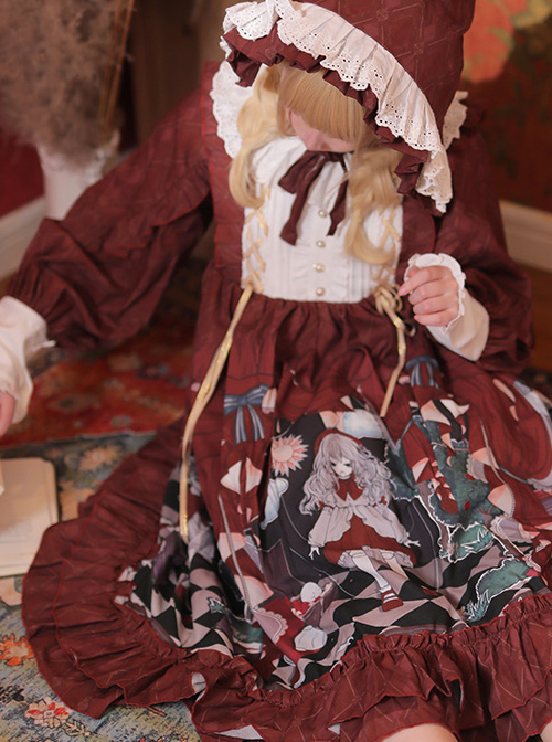 Little Red Riding Hood Theatre Series Printing Sweet Lolita Long Sleeve Dress