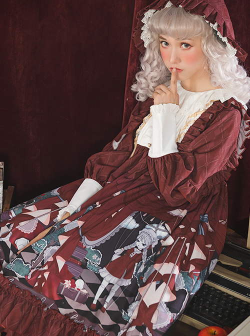 Little Red Riding Hood Theatre Series Printing Sweet Lolita Long Sleeve Dress