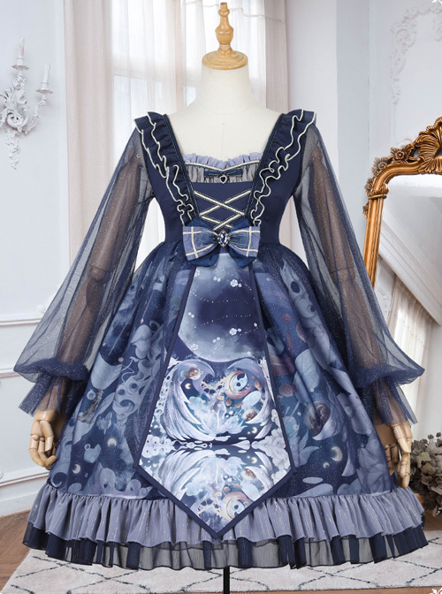 Unicorn Series OP Chiffon Retro Gothic Long Sleeve Dress