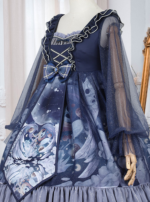 Unicorn Series OP Chiffon Retro Gothic Long Sleeve Dress