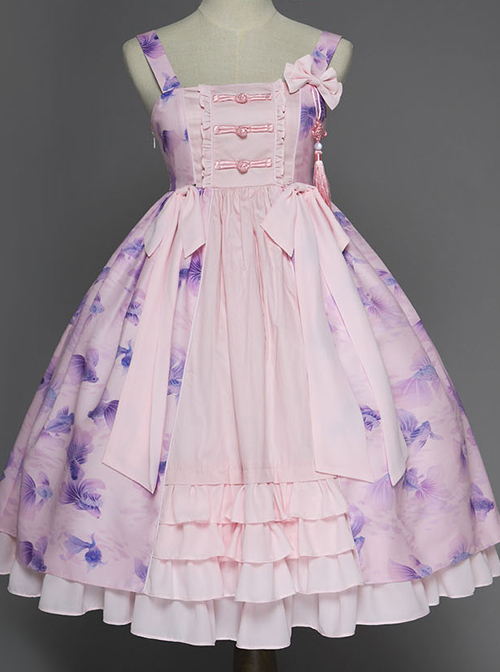 Magic Tea Party Swimming Fish Play Dream Series JSK Chinese Style Classic Lolita Sling Dress