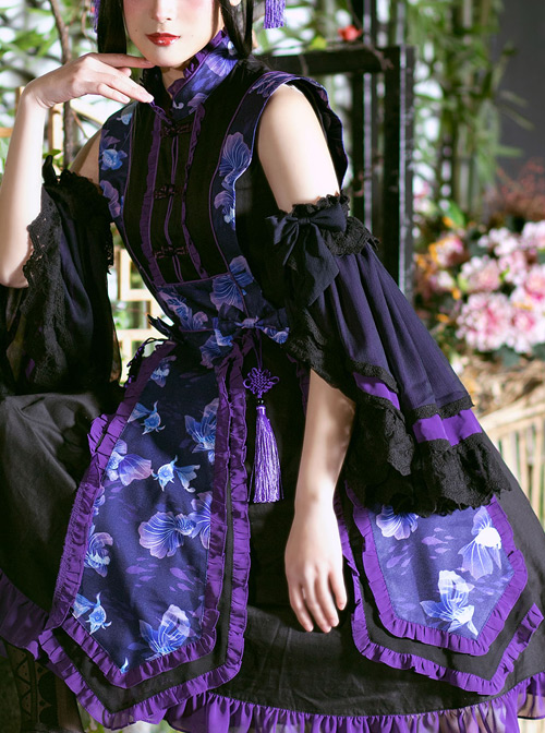 Magic Tea Party Swimming Fish Play Dream Series OP Chinese Style Classic Lolita Stand Collar Dress