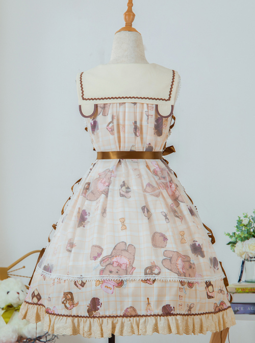 Little Bear's Dessert Series JSK High Waist Navy Neck Sweet Lolita Sleeveless Dress