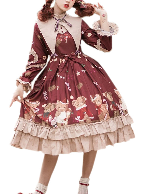 The Sweetheart Bear Tea Party Series OP Sweet Lolita Long Sleeve Dress