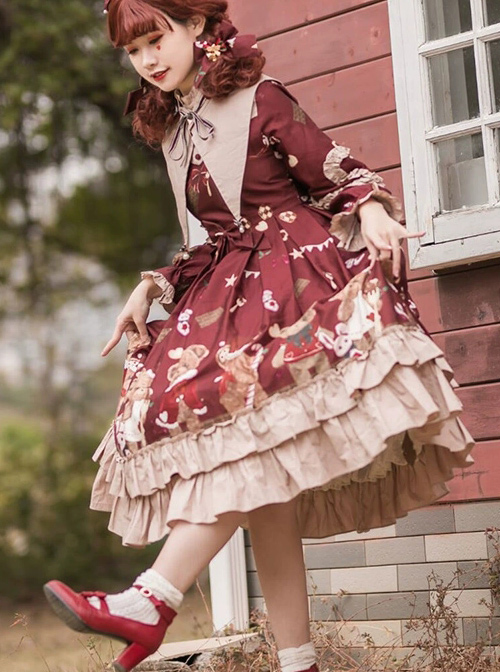 The Sweetheart Bear Tea Party Series OP Sweet Lolita Long Sleeve Dress