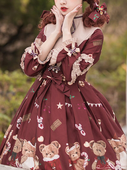 The Sweetheart Bear Tea Party Series OP Sweet Lolita Long Sleeve Dress