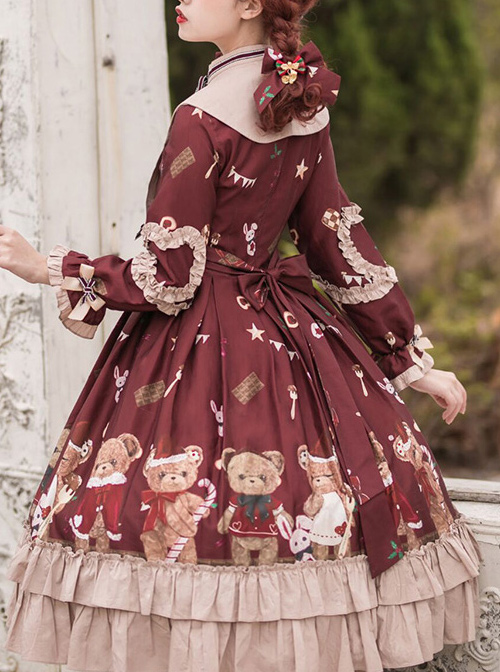 The Sweetheart Bear Tea Party Series OP Sweet Lolita Long Sleeve Dress