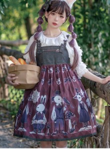 Poisonous Mushrooms Series JSK Denim Stitching Sweet Lolita Sling Dress