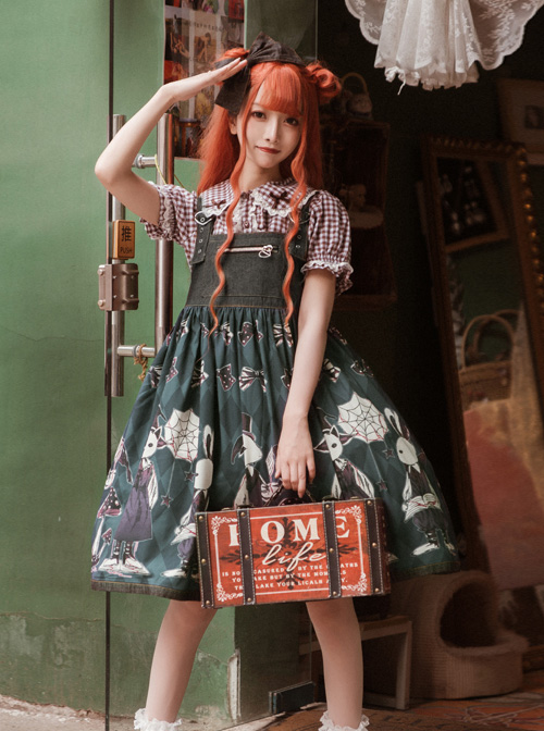 Poisonous Mushrooms Series JSK Denim Stitching Sweet Lolita Sling Dress