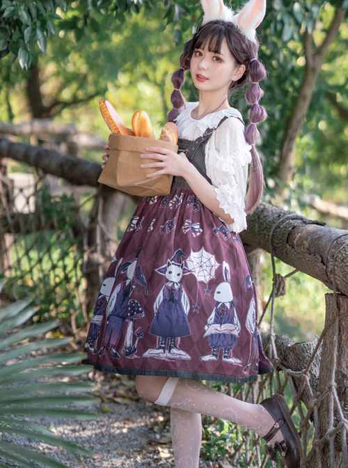 Poisonous Mushrooms Series JSK Denim Stitching Sweet Lolita Sling Dress